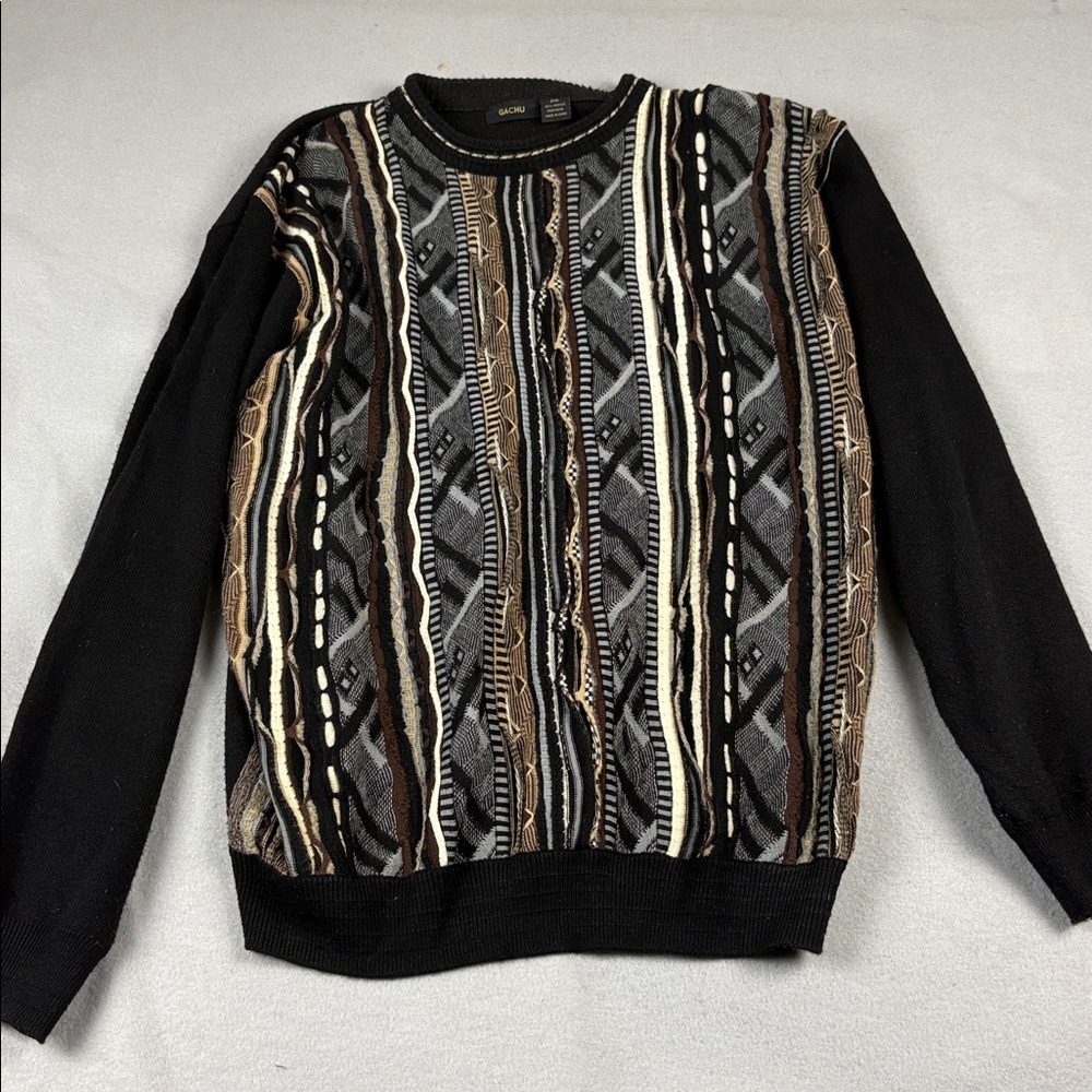 VTG GACHU Abstract Textured 3D Knit Jacquard Sweater